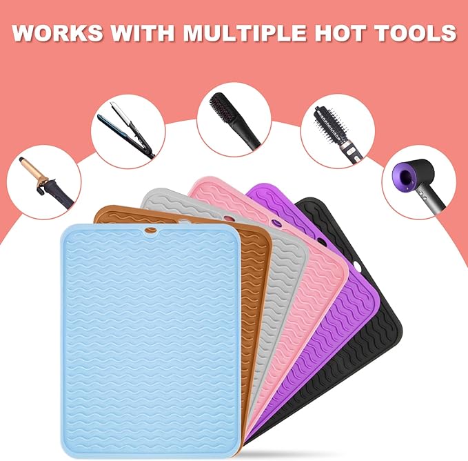 Oversize Silicone Heat Resistant Mat for Curling Irons, Hair Straighteners, Flat Irons and Hot Hair Styling Tools, Portable Wrap Pad Cover for Vanity, Travel, Salon(14.2" x 11.0")