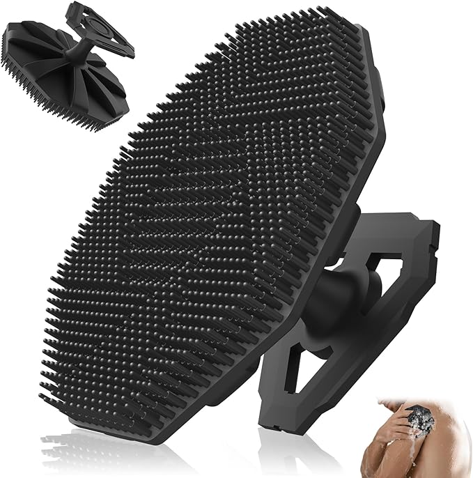 Silicone Body Scrubber, Non-Slip Handheld Cleansing Brush, Rich Foam, Deep Exfoliation, Brightening Skin, Comfortable Massage, for All Skin Types, Men and Women (Black)