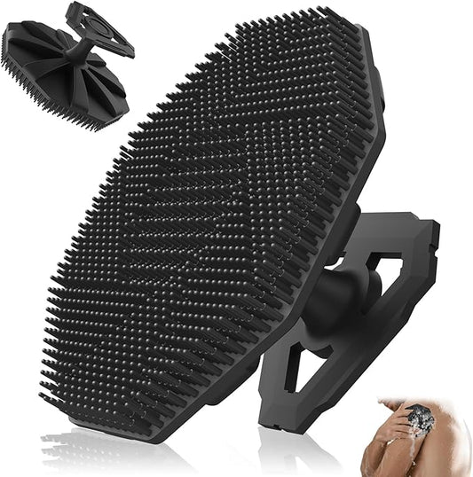 Silicone Body Scrubber, Non-Slip Handheld Cleansing Brush, Rich Foam, Deep Exfoliation, Brightening Skin, Comfortable Massage, for All Skin Types, Men and Women (Black)