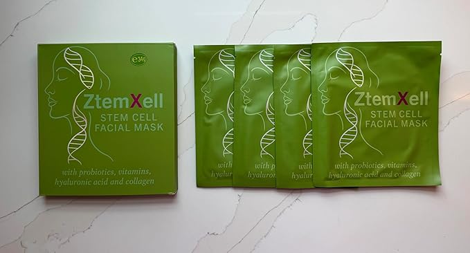 Face Mask, Anti-Aging Sheet Mask with Stem Cell Growth Factors, Hydrating, Rejuvenating, Bio-Cellulose, 4 Count