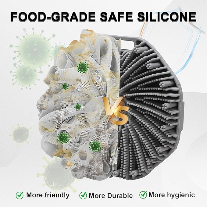 Silicone Body Scrubber Shower Brush, Exfoliating Body Wash Scrubbers for All Skin Types, Ergonomic No-Slip Handle, Exfoliation & Gentle Massage,Body Brush for Showering with Hanging Hole(Gray)