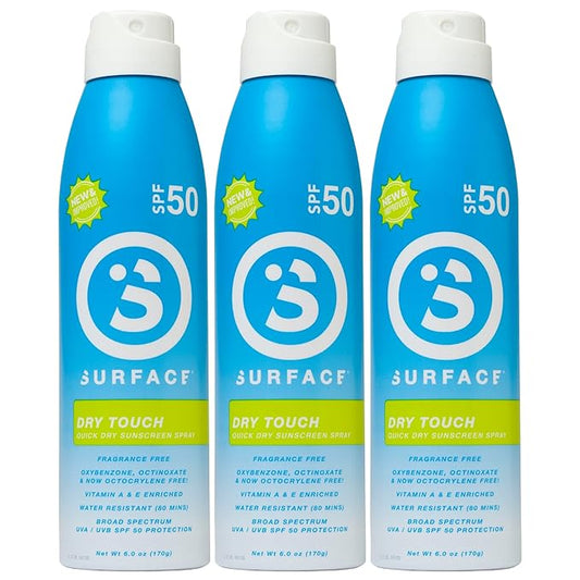 Surface Dry Touch Spray Sunscreen, Water Resistant, UVA/UVB Broad Spectrum, Fast Drying Protection, PABA Free - 6oz - SPF 50-3 PACK