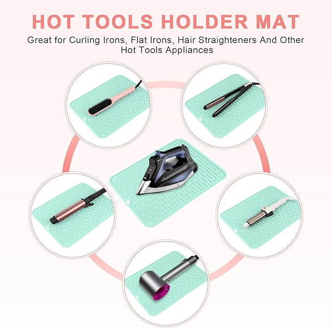 Oversize Silicone Heat Resistant Mat for Curling Irons, Flat Irons, Hair Straighteners and Hot Hair Styling Tools, Portable Hot Tools Cover Pad for Travel Vanity Salon(14.2" x 11.0")