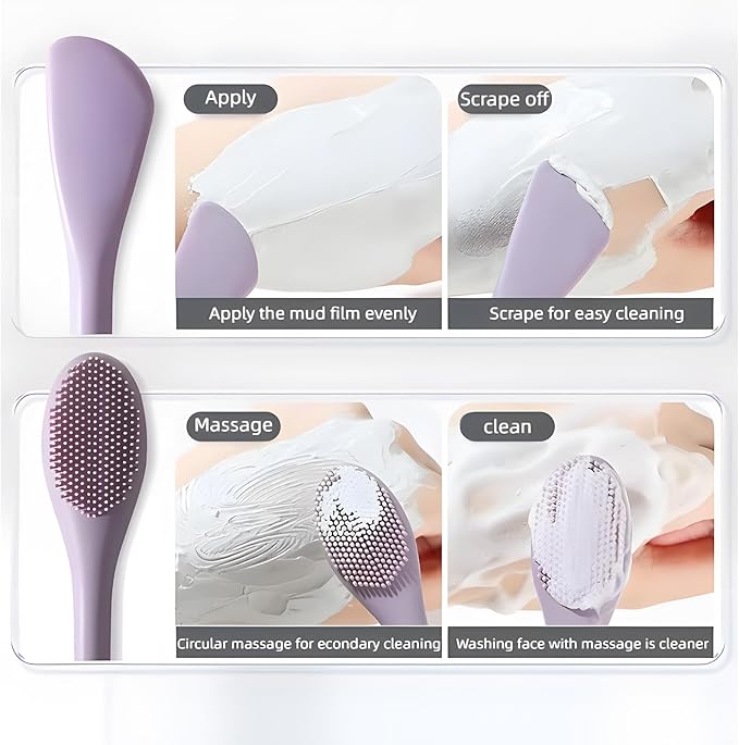 Silicone Facial Mask Applicator Face Masks Skincare Brush Facial Scrubber Double-Head Lotion Spatula Scoop for Makeup,Foundation,Cream,Lotion,Moisturizer,Gel,Peel,Mud Masks (Pink+Purple)