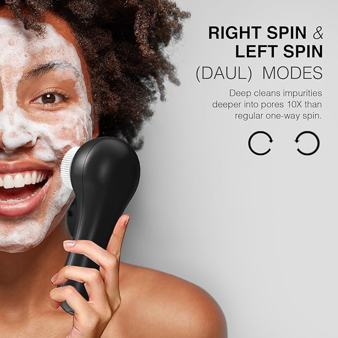 Face Scrubber Exfoliator, Rechargeable Facial Cleansing Brush with 2-Way Rotation & 3 Modes, 30-Day Runtime, 5 Brush Heads for SPA-Level Care, IPX7 Waterproof, Deep Cleaning for All Skin Types