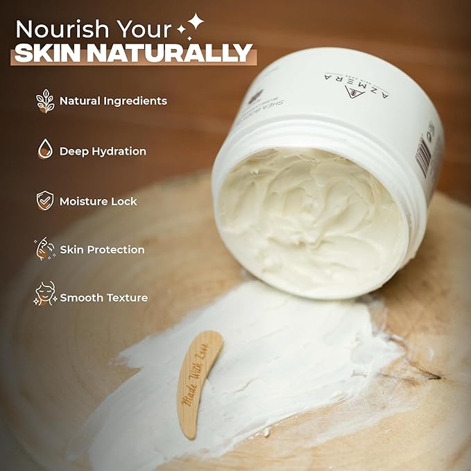 AZMERA Handcrafted Whipped Shea Body Butter – Luxurious Vanilla Bean Scented Moisturizer for Dry, Sensitive Skin, Argan Oil & Vitamin E – Vegan, Non-Greasy Skincare – 8.82 oz