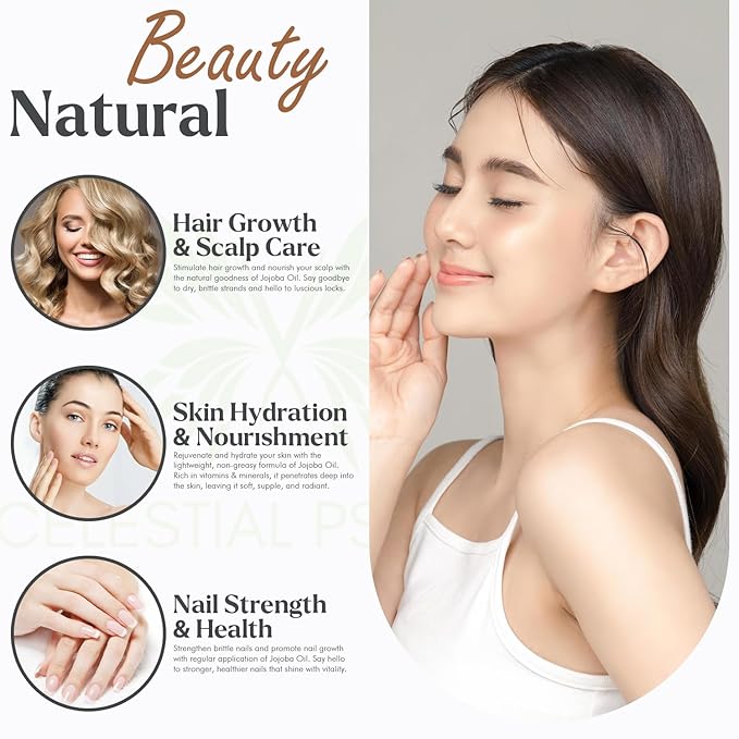 USDA Certified Organic Jojoba Oil (2 Oz) 100% Pure Natural, Chemical-Free, Hexane-Free, Hair Growth, Scalp Care, Skin Hydration, Nails Natural Beauty Enhancement, Anti-Aging