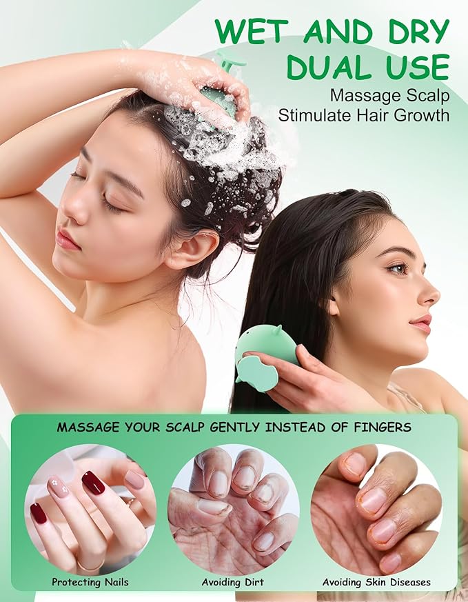 Scalp Massager Hair Growth Shampoo Brush, Silicone Scalp Scrubber Shower Scalp Brush for Hair, Head Massager Scalp Exfoliator for Dandruff Removal, Wet Dry Scalp Massage Tool for Hair Care, Green