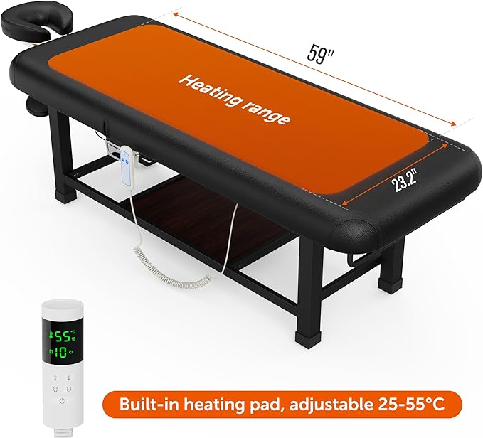 pouseayar Heavy Duty Electric Stationary Massage Table with Heating Function, Backrest Adjustable and Storage Space for Treatment/Medical Spa/Facial/Beauty/Massage Bed - 30 x 75 - Black