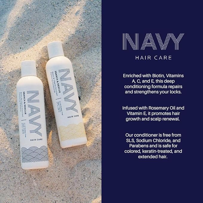 NAVY Hair Care Search and Rescue Shampoo & Conditioner Set | Biotin and Rosemary Oil Enriched for Hair Growth | Suited for All Hair Types | SLS & Paraben Free | 8 oz (Set of 2)