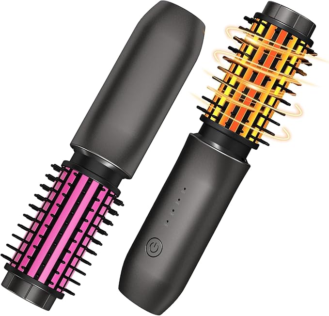 Cordless Curling Iron, Portable Hair Straightening, Cordless Hair Curler Anti-Frizz with Negative Ions, 3-in-1 Crimper Hair Tool, Rechargeable Wave Curling Wand - Rose Grey