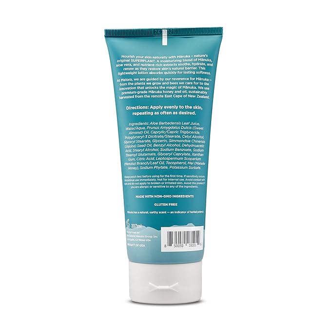 MELORA Manuka Honey Body Lotion (7oz), Moisturizing Lotion with Soothing Manuka Honey & Oil for Dry, Very Dry, Sensitive, or Aging Skin – Cream Moisturizer for Women & Men