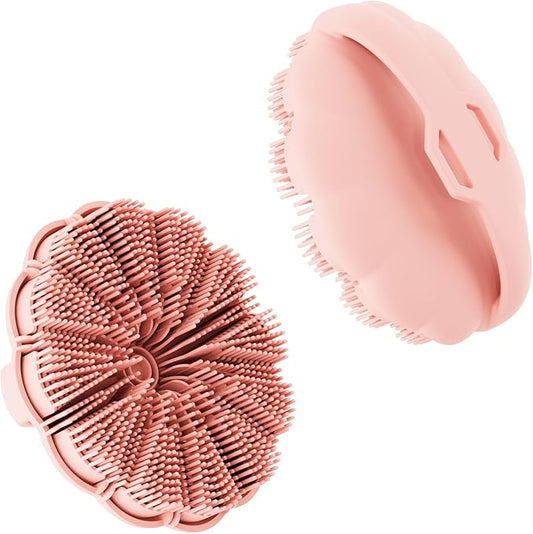 Silicone Body Scrubber Shower Brush, Exfoliating Body Wash Scrubbers for All Skin Types, Ergonomic No-Slip Handle, Body Brush for Showering (Pink)