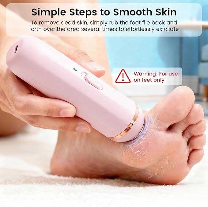 Wireless Electric Foot File - Callus Remover Tool for Feet, Rechargeable Pedicure Tool with 3 Replaceable Grinding Heads, Professional Adjustable Speed Foot Files for Dead Skin, Cracked Heels (Pink)