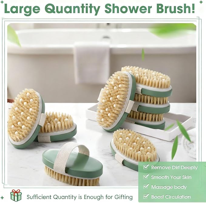 Gejoy 10 Pcs Dry Brushing Body Brush Exfoliating Brush with Massage Nodule Dry Skin Body Scrubber for Shower Bath Back Circulation Improvement Dead Skin Exfoliator (4.92 x 2.56 Inches,Sage Green)