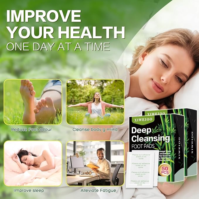 Foot Pads 2-Box Set 100 pcs Ginger Oil & Bamboo Charcoal Premium Foot Care Patches - Relieves Stress and Fatigue - Improves Sleep and Supports Body Cleansing Christmas Gifts for Women