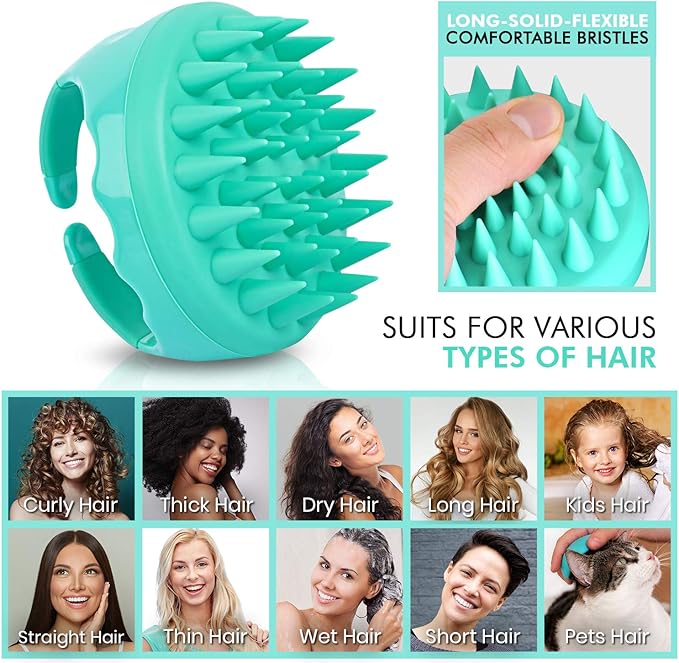 SAVION Scalp Massager Brush Relaxes Scalp and Relieves Itching - Hair Brush Exfoliator for Dandruff Removal - Soft Silicone Head Scrubber for Wet & Dry Strands - for All Hair Types