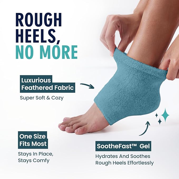 Dr. Frederick's Original Moisturizing Fuzzy Heel Socks for Dry Cracked Heels Treatment - Infused with Olive Oil, Jojoba Oil and Vitamin E - 2 Pairs - Stocking Stuffers for Adults - Teal Tranquility