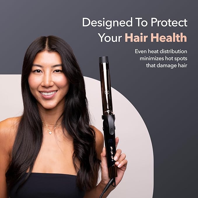 SRILabs CurlQ Curling Iron with 1.5 inch Extra Long Titanium Barrel, Ceramic Paddle Brush, and Thermal Brush with Rapid Heat Up, 12-Temperature Settings, and 360 Degrees Swivel Cord