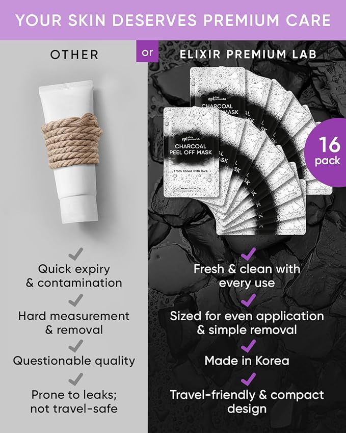 Activated Charcoal Face Masks Skincare 2 pack (16 sachets) - Korean Skin Care Products - Face Mask Peel Off Skin Care - Gently Cleansing Charcoal Face Mask for Men & Women Face Care