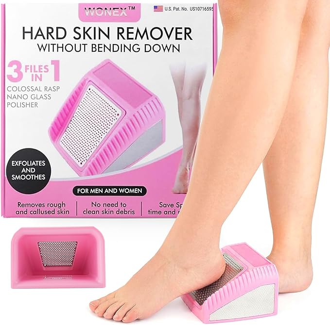 Wonex U.S. Patented 3-in-1 Foot Scrubber – No-Bend Callus Remover, Nano Glass Buffer & Polisher for Smooth Feet – Ideal for Senior Aids, Pregnancy Must-Haves, Back & Knee Surgery Recovery Gift (Pink)