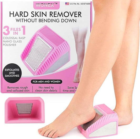 Wonex U.S. Patented 3-in-1 Foot Scrubber – No-Bend Callus Remover, Nano Glass Buffer & Polisher for Smooth Feet – Ideal for Senior Aids, Pregnancy Must-Haves, Back & Knee Surgery Recovery Gift (Pink)