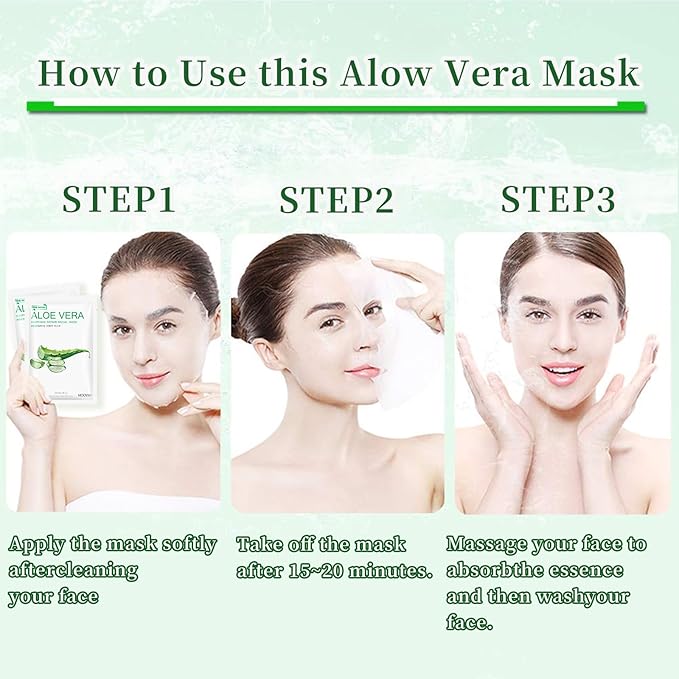 10 Sheets Face Masks Skincare, Aloe Vera Hydrating Face Mask Skincare For Dry, Oily, Sensitive Skin, Aloe Facial Masks Skin Care Sheet For Moisturizing, Soothing