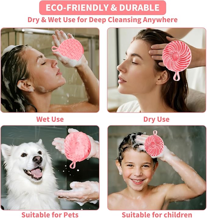 Larger Silicone Body Scrubber&Scalp Massager Hair Growth,Dual Sided Dual-Use,Exfoliating Body Scrubber,Wet&Dry Brush for Hair Massager Scalp,Silicone Shower Scrubber(Pink)