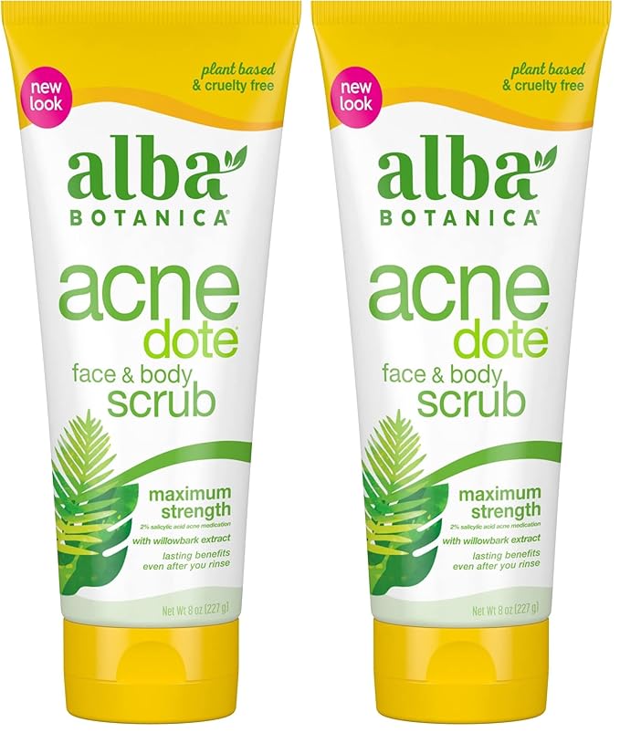Alba Botanica Acnedote Maximum Strength Face & Body Scrub, 8 Oz (Pack of 2)