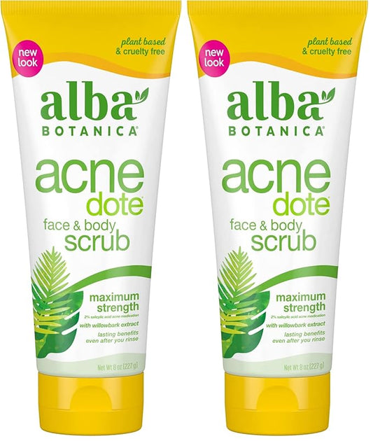 Alba Botanica Acnedote Maximum Strength Face & Body Scrub, 8 Oz (Pack of 2)