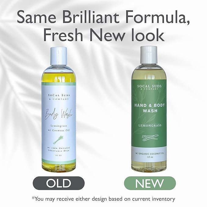 SoCal Suds & Company - 12oz Organic Soap Liquid, Gentle Hand & Body Wash, Organic Body Wash for Men and Women, Made w/Organic Oils & Coconut Oil, Bath Essentials for All Skin Types - Lemongrass
