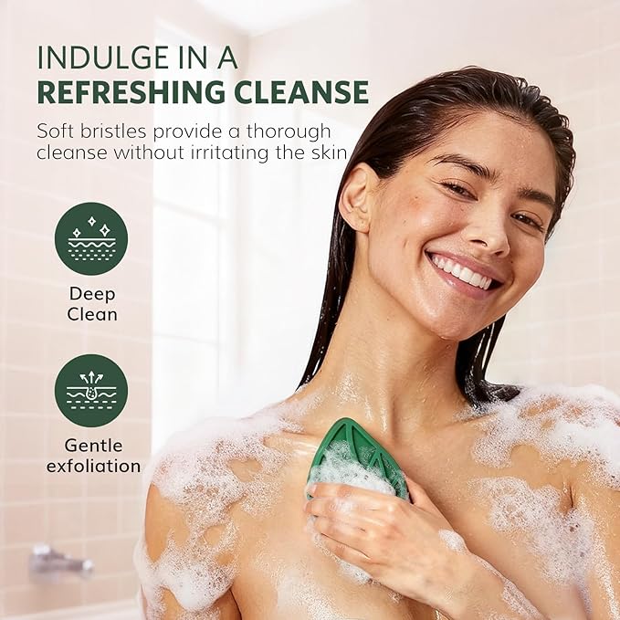 Sndyi Christmas Silicone Body Scrubber, Limited Edition Leaf-Shaped Shower Brush for Gentle Cleanse & Exfoliation, Soft Silicone Loofah Body Brush for Sensitive Skin, Perfect Holiday Gift, Evergreen