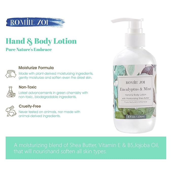 ROMIIE ZOI Daily Hand & Body Lotion with Moisturizing Shea Butter - Eucalyptus & Mint - 236 ML / 8 FL OZ
