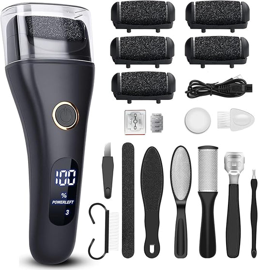 Electric Foot File Callus Remover for Feet - 6pcs Larger Grinding Head&3Speed, Pedicure Kit Foot Scrubber Deadskin Callus Remover, Foot Care Kit Pedicure Tools for Dead Skin Callus Hardskin Dry Cracks