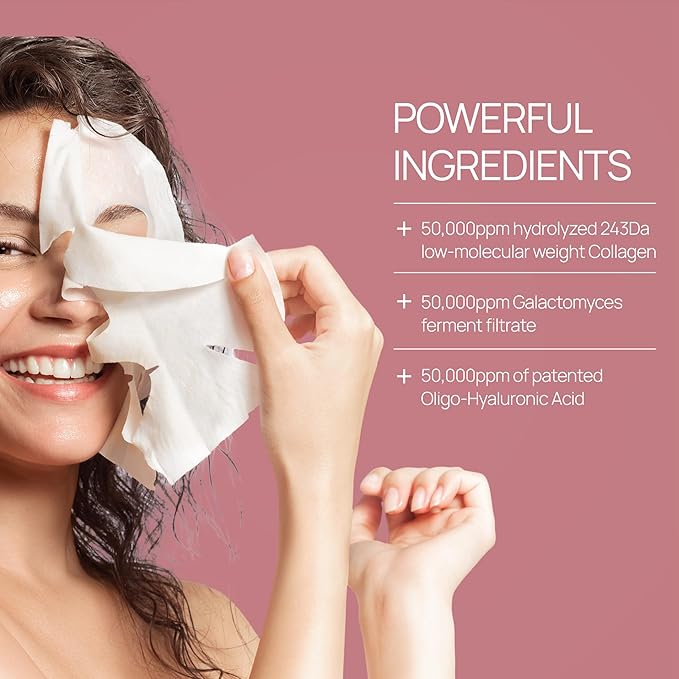 Bio Collagen Face Mask (5 Pack), Overnight Deep Hydrating Collagen Mask for All Skin Types, Anti-Aging Collagen Sheet Mask, Helps to Minimize Wrinkles, Restores Skin Elasticity & Plumpness