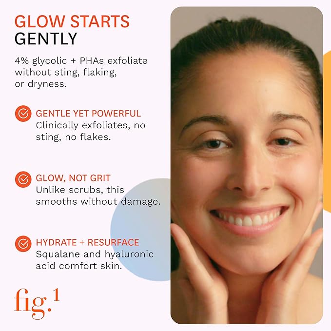 Fig.1 Glycolic Glow Treatment – 4% Glycolic Acid Face Exfoliant, Exfoliating & Glowing Emulsion, Chemical Peel for Radiant Skin, Hydrating PHA & Squalane, Vegan, 30 ml