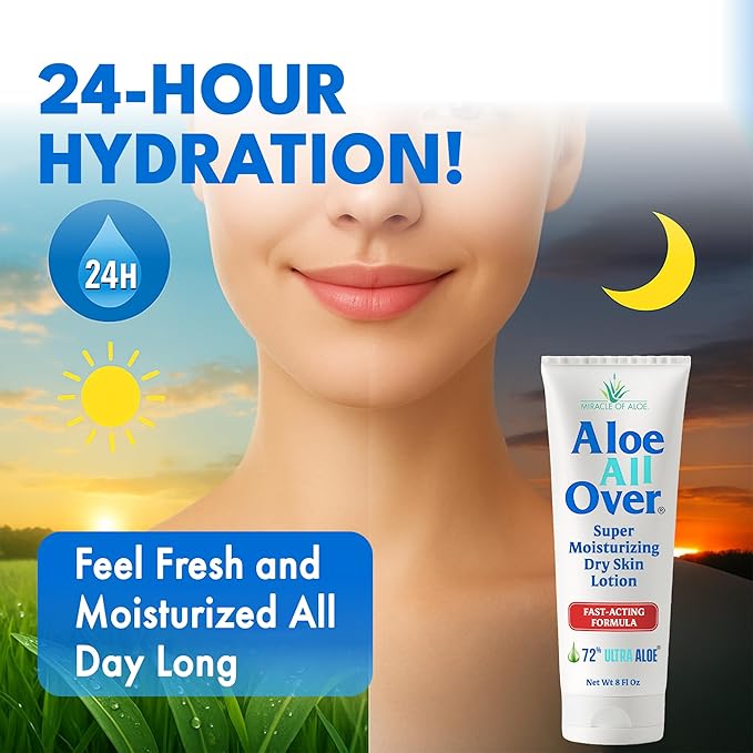 Miracle of Aloe Aloe All Over Super Moisturizing Dry Skin Lotion (12-Pack, 1 oz) - Made with 72% UltraAloe Aloe Vera Gel. Safe for Everyone: Men, Women, Kids. Restores Dry Skin Fast