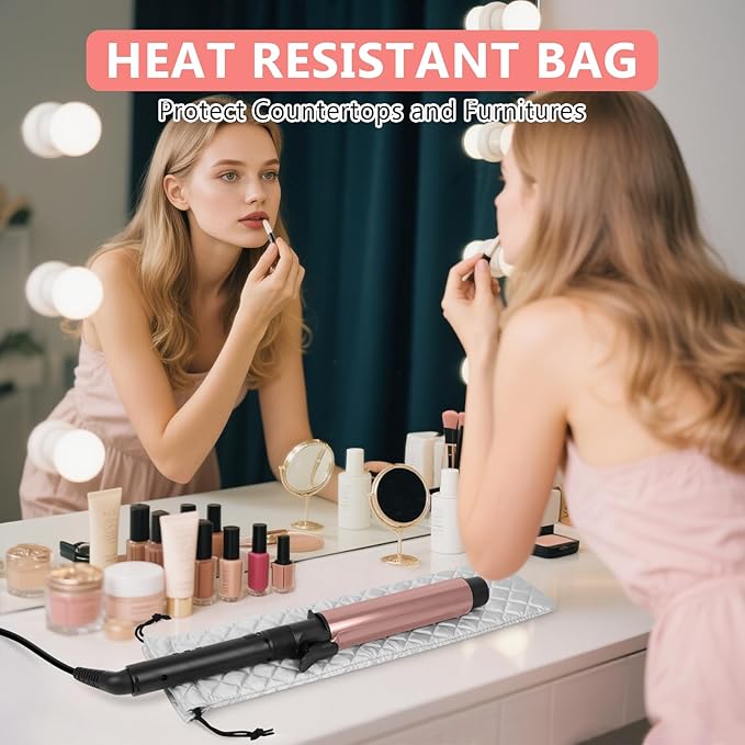 AMIJEAL Heat Resistant Hair Tools Organizer Bag Portable Travel Drawstring Storage Cover Pouch for Hair Straightening Irons, Curling Irons, Flat Irons and Hot Styling Tools(16" x 4.3")