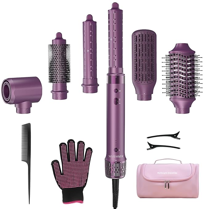 StyleVibe 6-in-1 Air Styler, Hair Dryer & Blow Dryer Brush with Travel Case - Auto Wrap Curls (L/R), Fast Drying, Thermal Round Brush for Smooth Blowouts & Frizz-Free Volume, No Heat Damage