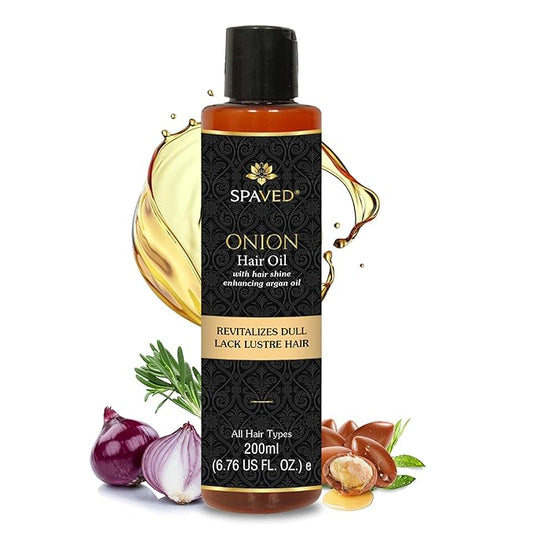 Onion Hair Oil with Rosemary & Argan – Natural Hair Oil for Hair Growth, Dandruff & Itchy Scalp – Vitamin E, Jojoba Oil – Sulfate-Free, Paraben-Free – 6.76 fl oz