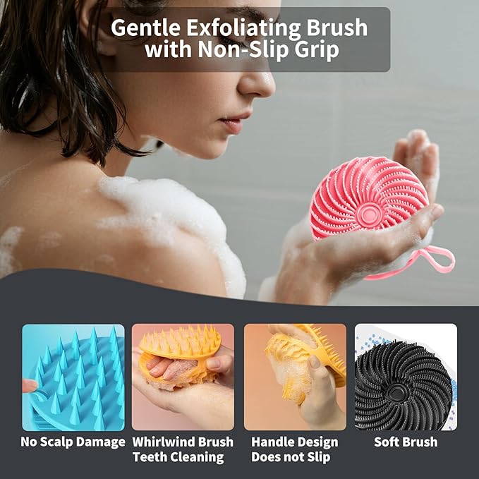 Larger Silicone Body Scrubber&Scalp Massager Hair Growth,Dual Sided Dual-Use,Exfoliating Body Scrubber,Wet&Dry Brush for Hair Massager Scalp,Silicone Shower Scrubber(Pink)