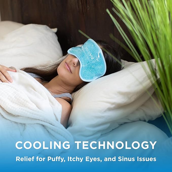 Cooling Gel Eye Mask- Reusable Cold Eye Mask for Puffy Eyes, Allergies, Sinuses - Soothes Dark Circles & Aids with Headaches - Comfortable & Easy to Use with Stretchy Band - Blue