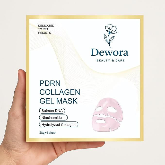 Salmon DNA PDRN Collagen Gel Face Mask hydrating anti-aging,firming,brightning,moisturizing,skincare all skin types 28g x 4 sheet Masks.
