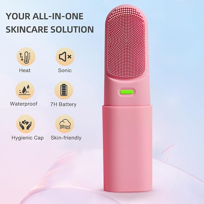 FACE Scrubber Electric Face Brush with Heated, Makeup Remover Cleansing Exfoliating and Massaging,3 Modes Waterproof Rechargeable Portable Facial Brush Facial Scrubber for Woman & Men(Mist Rose Pink)