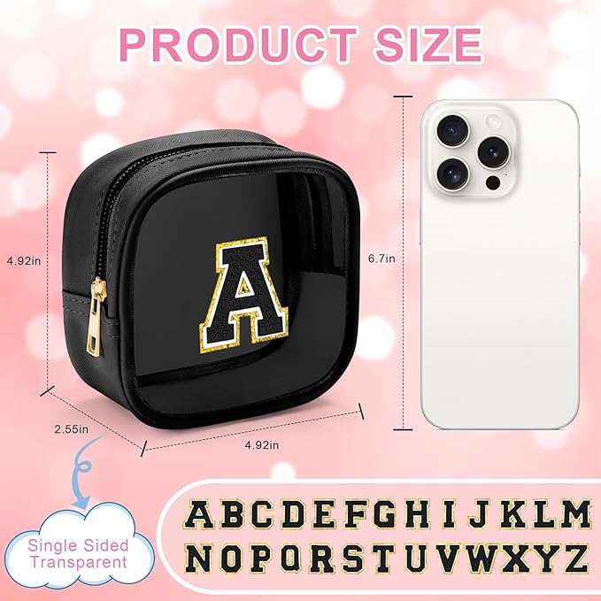 YOOLIFE Initial Makeup Bag Travel Toiletry Bag, Clear Makeup Bag Car Accessories For Women Clear Makeup Bags With Zipper Girlfriend Teacher 13 Year Old Girl Gifts Daughter Girl Gifts Mini Black I