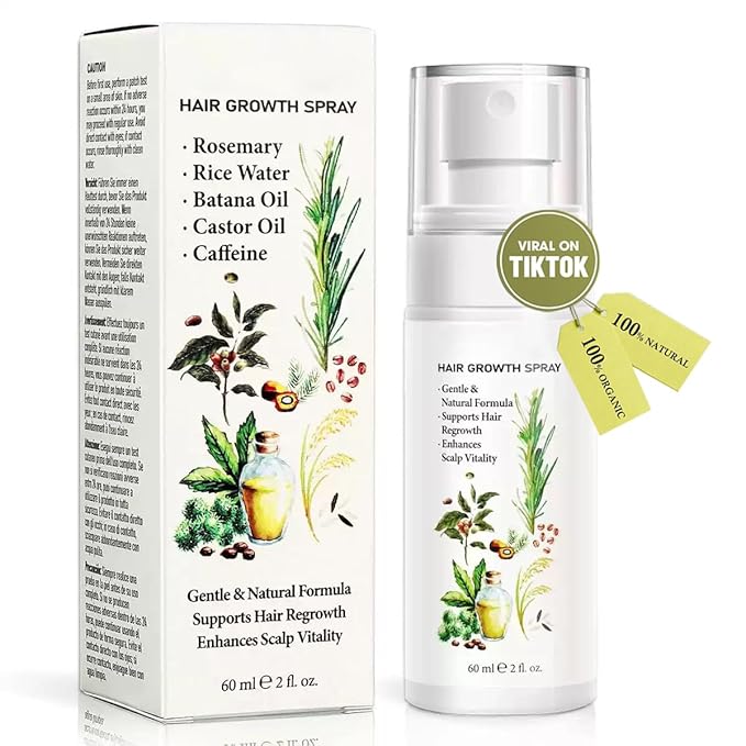 Natural Hair Growth Oil Spray:Rosemary Castor Batana Oil & Rice Water Lotion for Hair Growth ，Promotes Fuller Follicles for Women & Men – All Hair Type