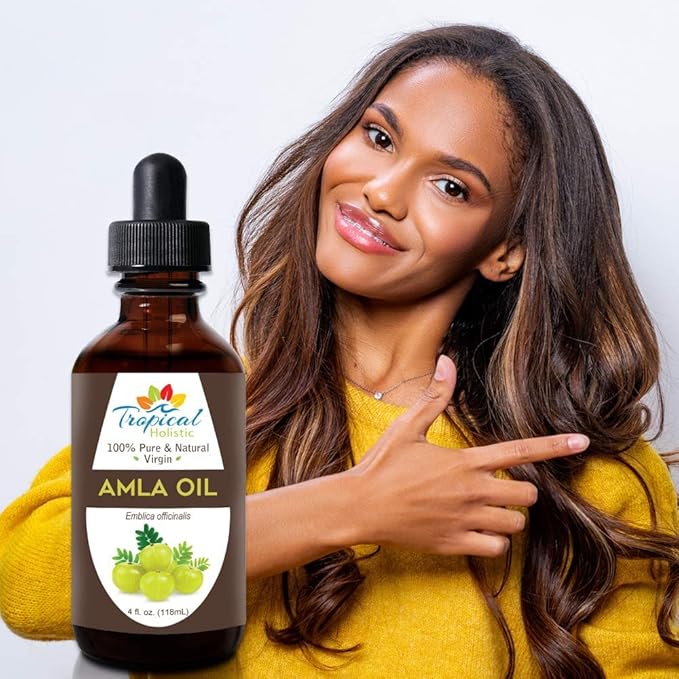 Tropical Holistic Amla Oil - 100% Pure, Unrefined Indian Gooseberry Oil, Non-GMO Organic Amla Hair Oil, 4 oz - Promotes Healthy Beard, Scalp, Hair Growth, Aids in Split Ends and Grey Hair