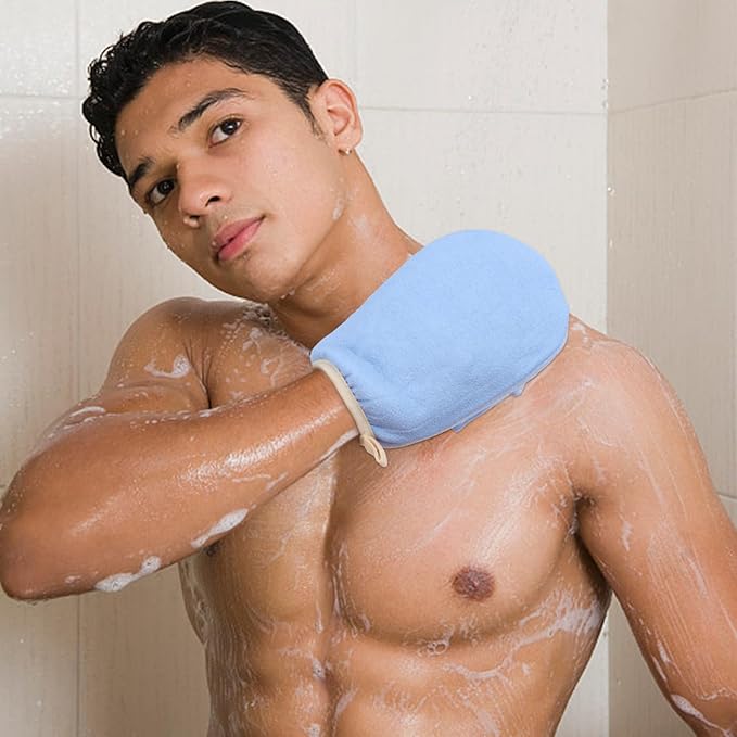 3 Pack Bath Loofah Body Sponge Brushes Loofah Exfoliating Glove Bath Shower Glove with Flower Bath Ball Bath Shower Loofah Sponge for Women and Men (Blue)