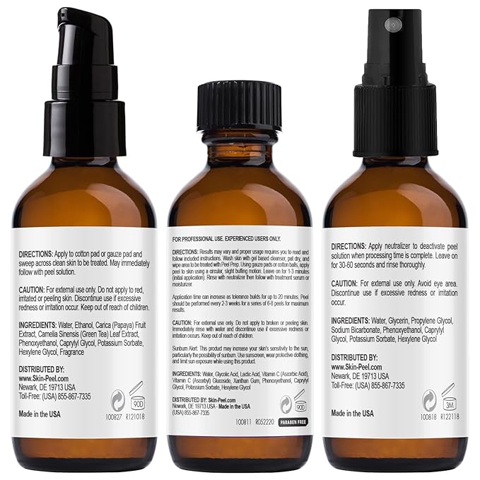 Medpeel Chemical Peel at Home Kit 50% AHA & Vitamin C Brightening Essential Peel Kit, Includes Peel, Prep, Neutralizer, Medium Strength Professional Grade Chemical Face Peel, 1oz/30ml (Kit of 3)