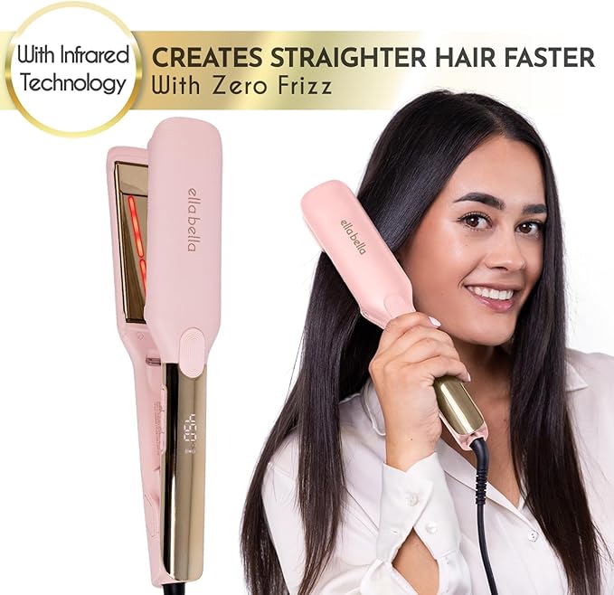 ELLA BELLA® Titanium Flat Iron Hair Straightener (with Infrared) • Professional Straightening Iron • Digital Display to Accurately Control Temperature • As Featured in Good Housekeeping